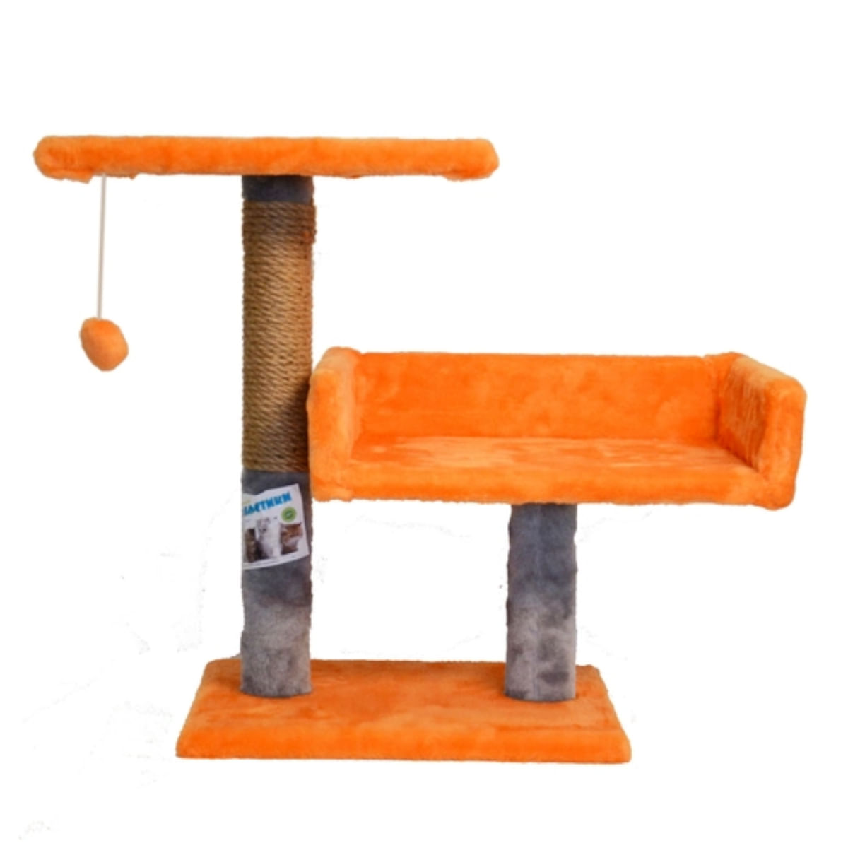 AGILITY Canapea, ansamblu de joacă pisici, 2 etaje, lemn și pluș, elemente de zgâriat, elemente atârnate, portocaliu, 70cm - poza 1