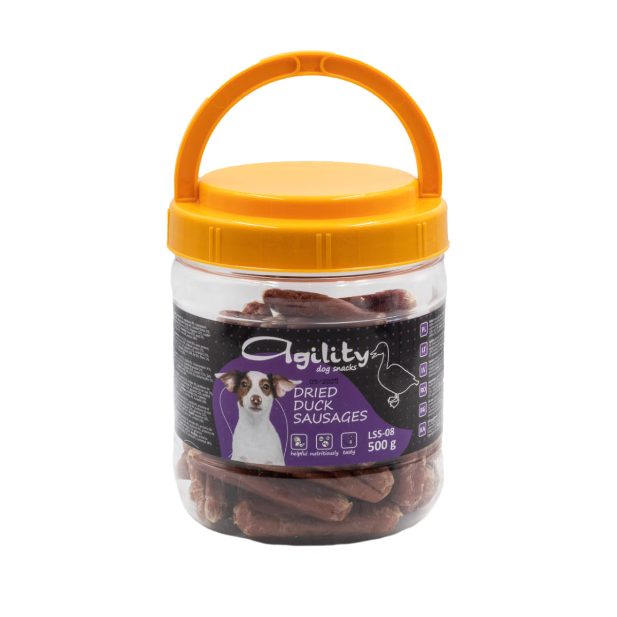 AGILITY Cârnăciori Uscați, XS-XL, Rață, găletușa recompense câini, 500g - poza 1