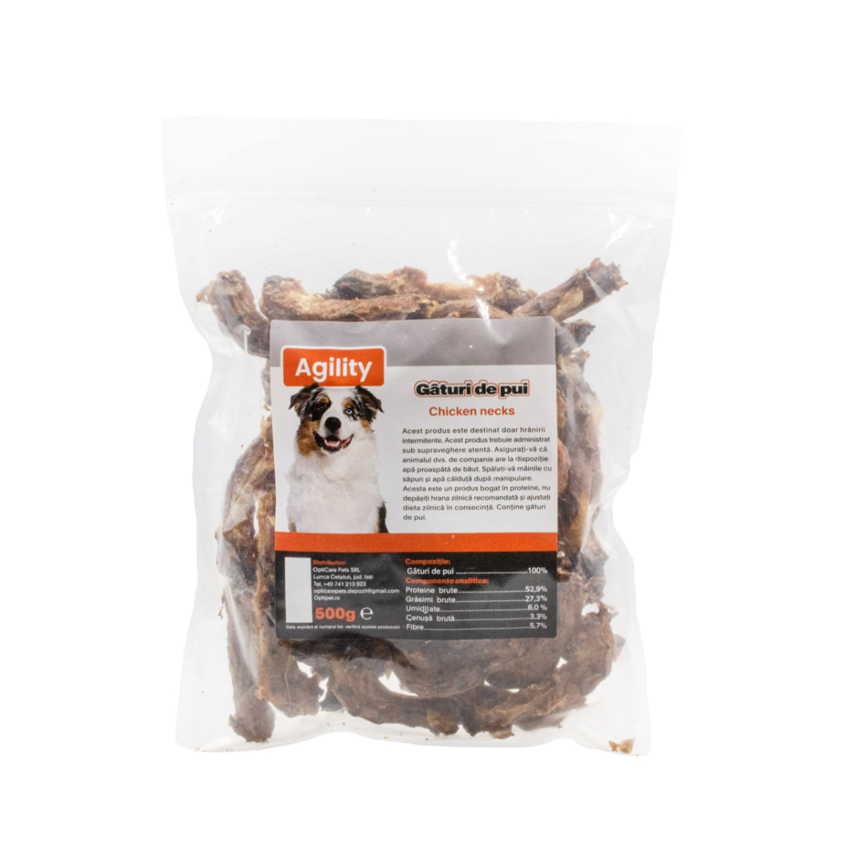 AGILITY Gâturi de Pui, XS-XL, punguță recompense naturale deshidratate câini, 500g - poza 2