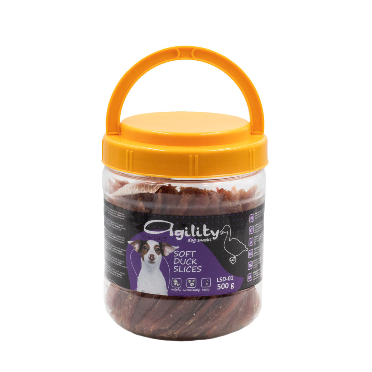 AGILITY Jumătăți de Fâșii din Piept de Rață, XS-XL, găletușa recompense câini, 500g - poza 1