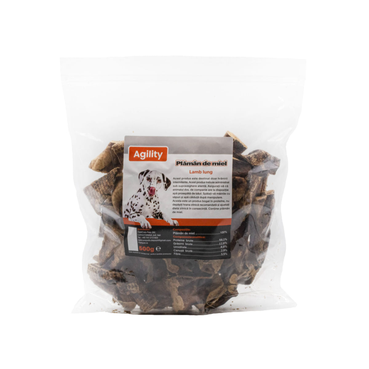 AGILITY Plămâni de Miel, XS-XL, punguță recompense naturale deshidratate câini, 500g - poza 2