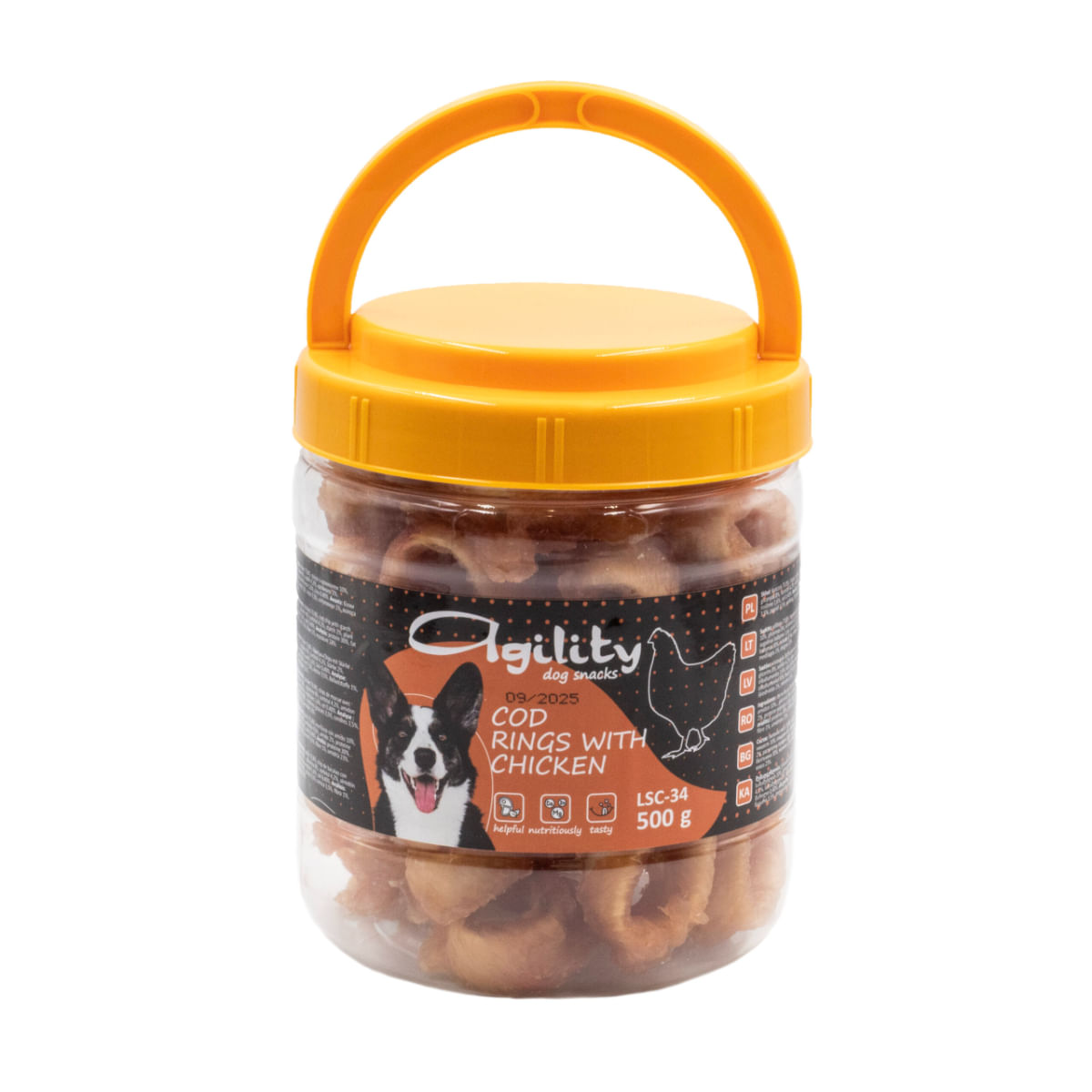 AGILITY Ruladă, XS-XL, Cod și Pui, punguță recompense câini, 500g - poza 1