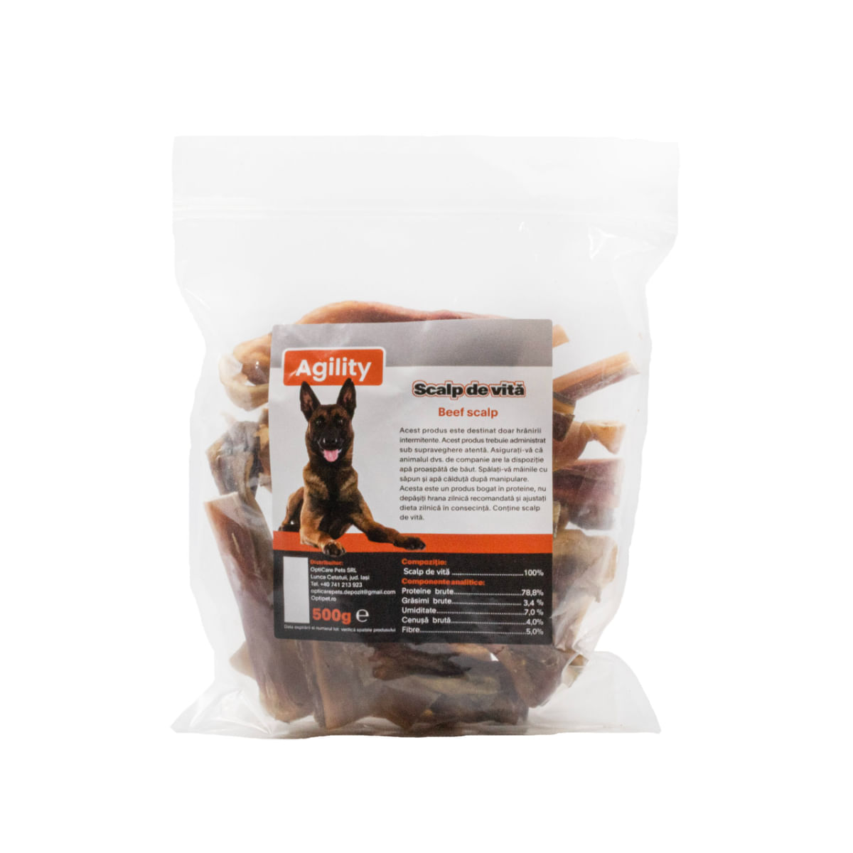 AGILITY Scalp de Vită, XS-XL, punguță recompense naturale deshidratate câini, 500g - poza 2
