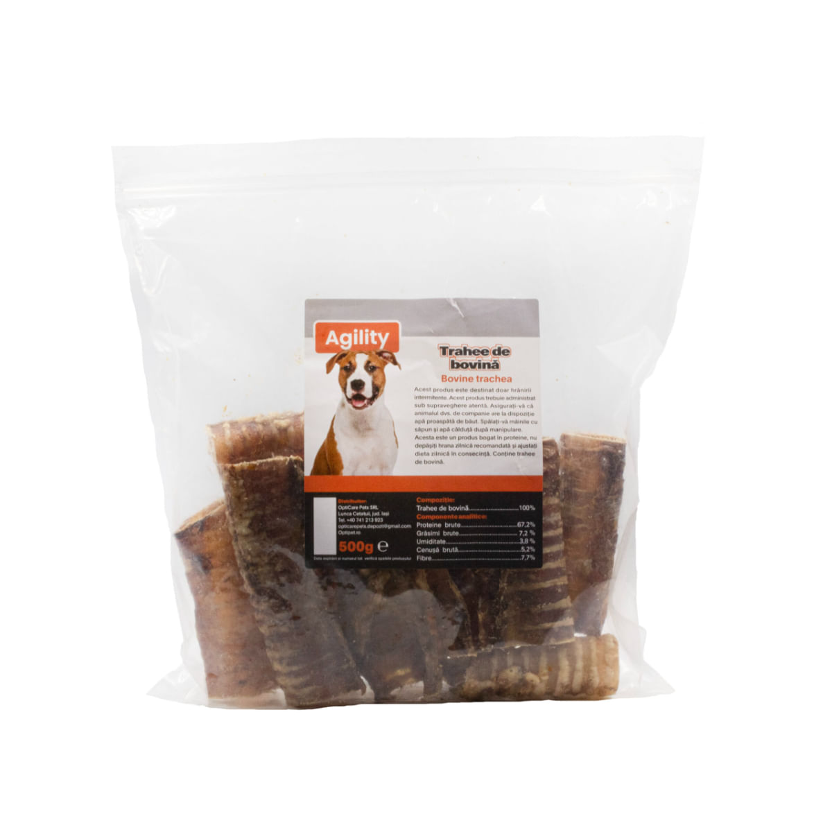 AGILITY Trahee de Bovină, XS-XL, punguță recompense naturale deshidratate câini, 500g - poza 2