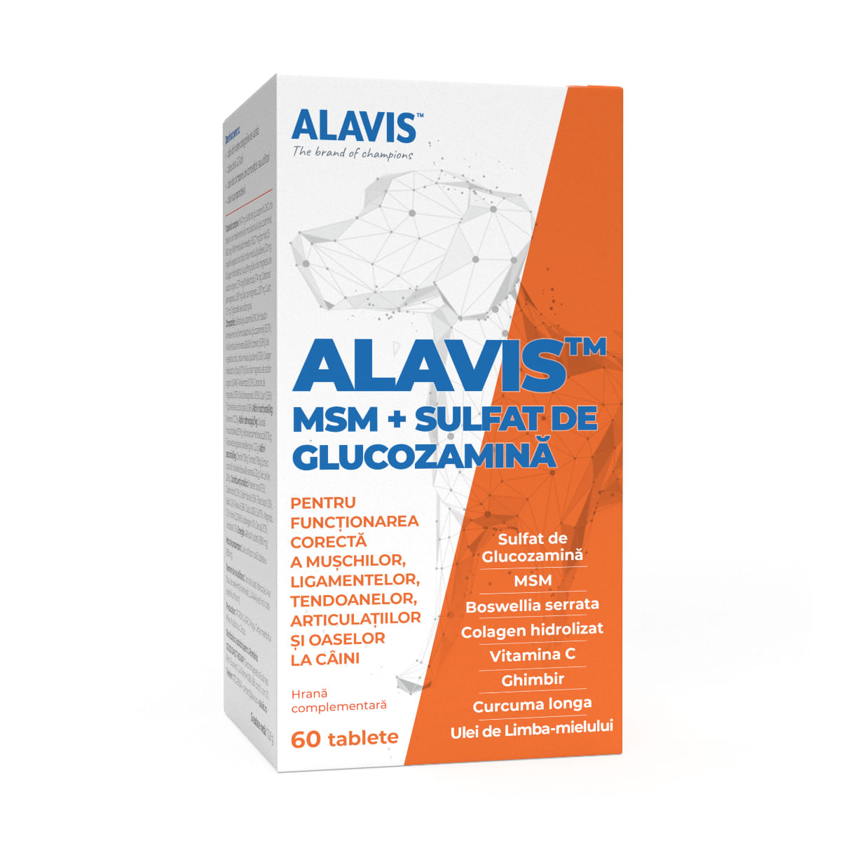 ALAVIS MSM + Sulfat de Glucozamina, supliment sistem articular câini, comprimate ALAVIS MSM + Sulfat de Glucozamina, XS-XL, supliment sistem articular câini, flacon, 60 comprimate - poza 1