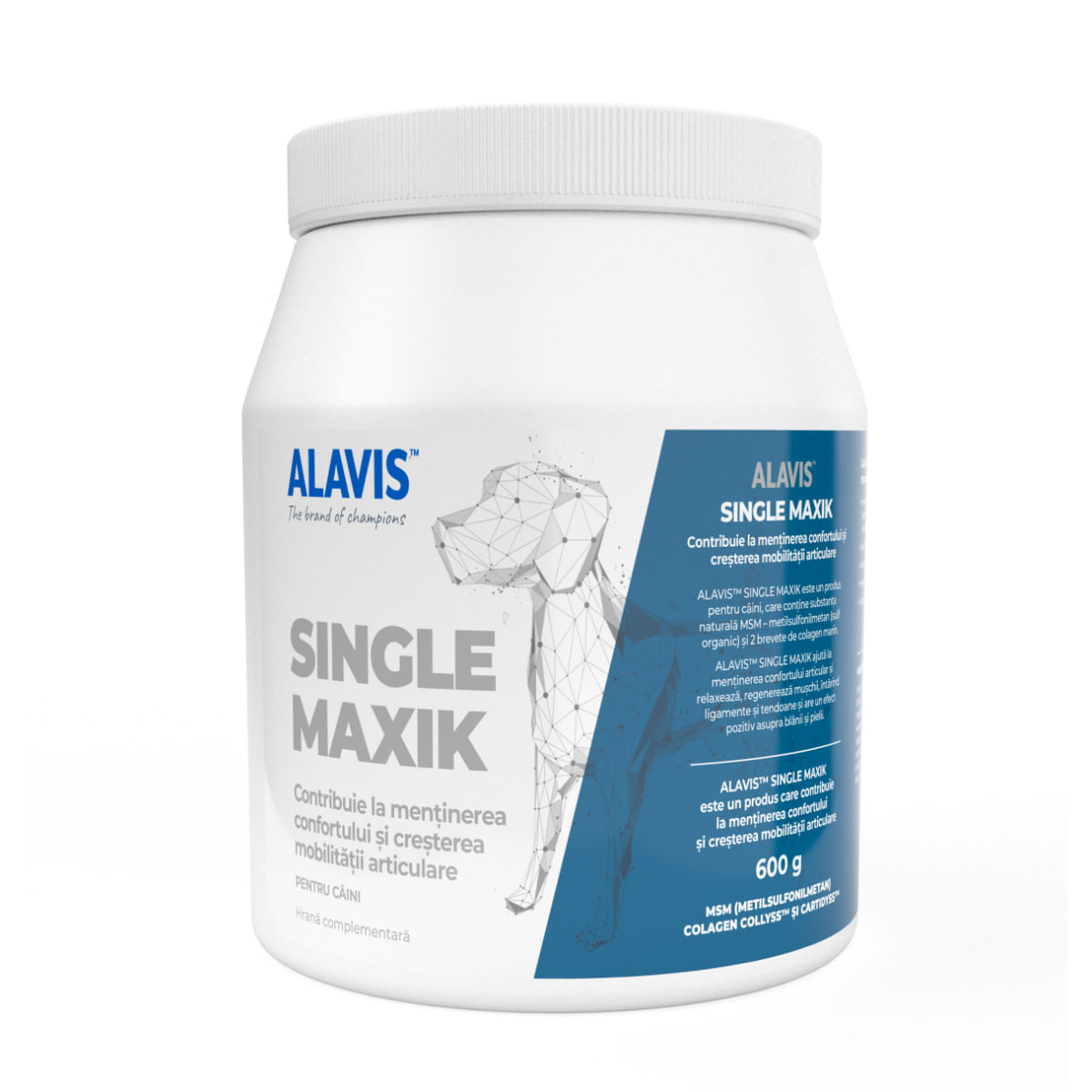 ALAVIS Single Maxik, supliment sistem articular câini, pudră ALAVIS Single Maxik, M-XL, supliment sistem articular câini, flacon, 600g pudră - poza 2