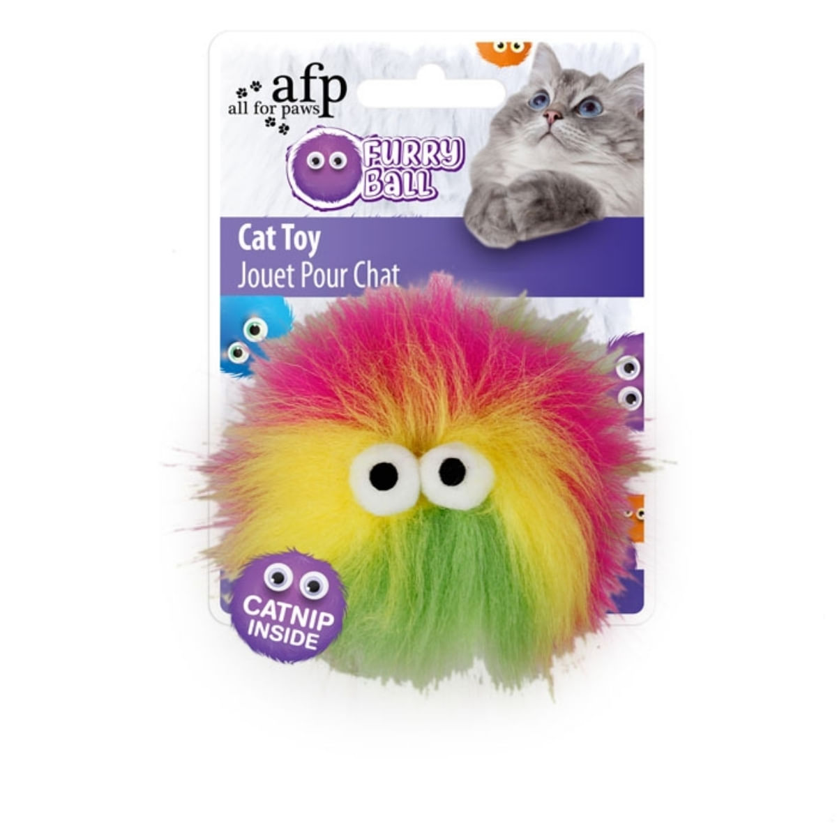 ALL FOR PAWS Fluffy Ball, jucărie minge pisici, pluș, catnip, activități fizice, multicolor - poza 1