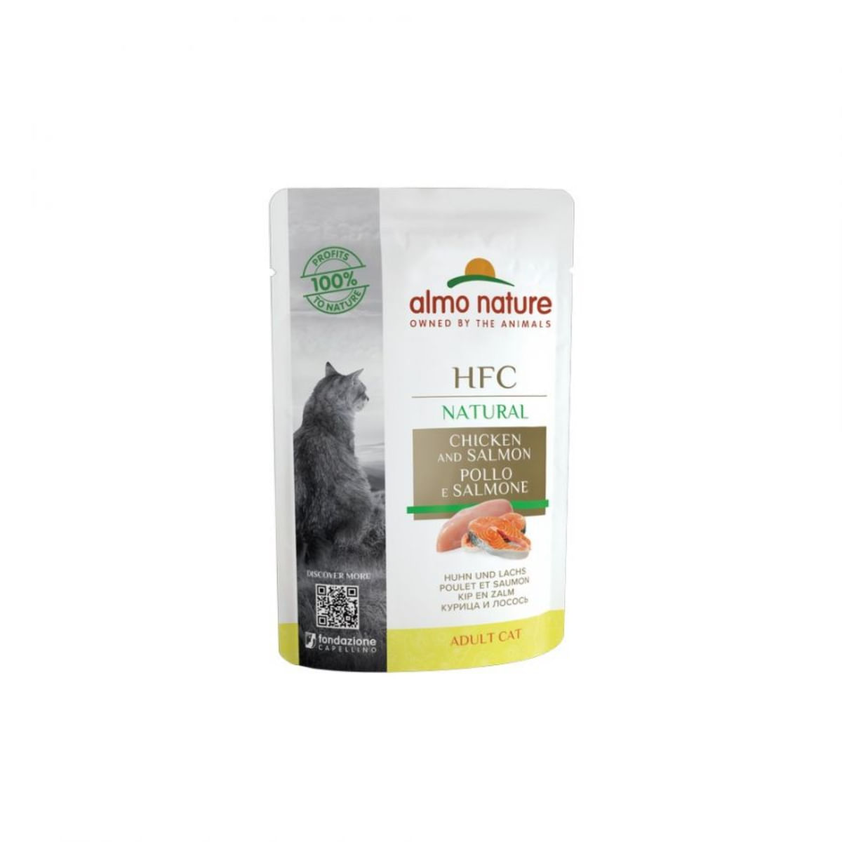 ALMO NATURE HFC, Pui și Somon, plic hrană umedă pisici, (în supă), 55g - poza 2