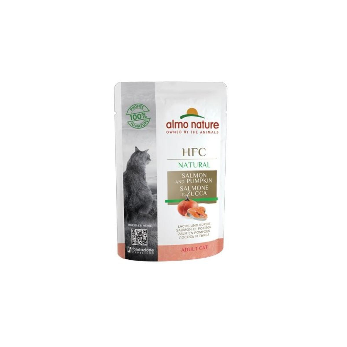 ALMO NATURE HFC, Somon și dovleac, plic hrană umedă pisici, (în supă), 55g - poza 2