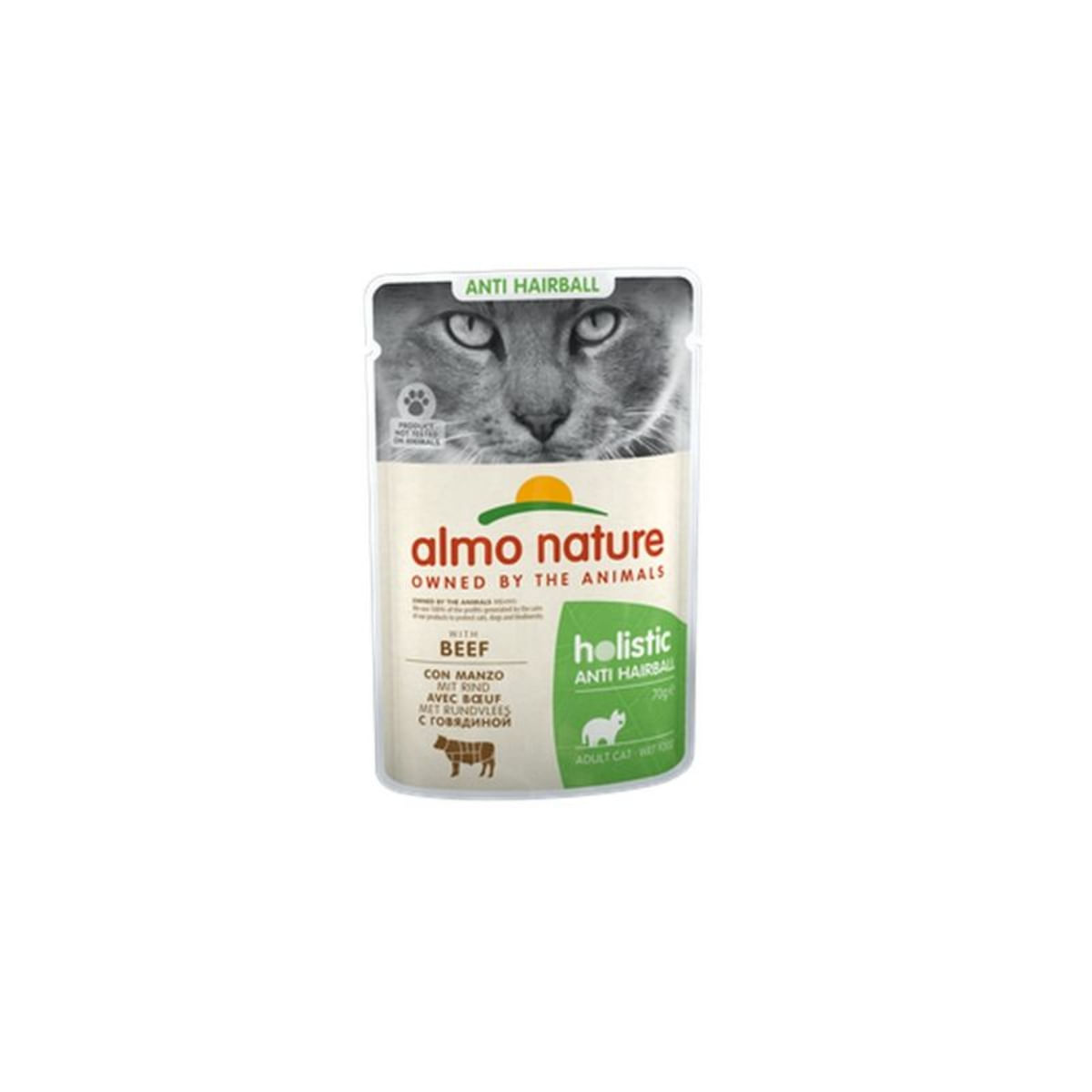 ALMO NATURE Holistic Anti Hairball, Vită, plic hrană umedă fără cereale pisici, limitarea ghemurilor de blană, (în supă), 70g - poza 2