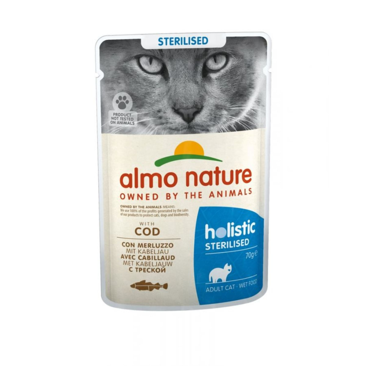ALMO NATURE Holistic Sterilised, Cod, plic hrană umedă fără cereale pisici sterilizate, (în supă), 70g - poza 2