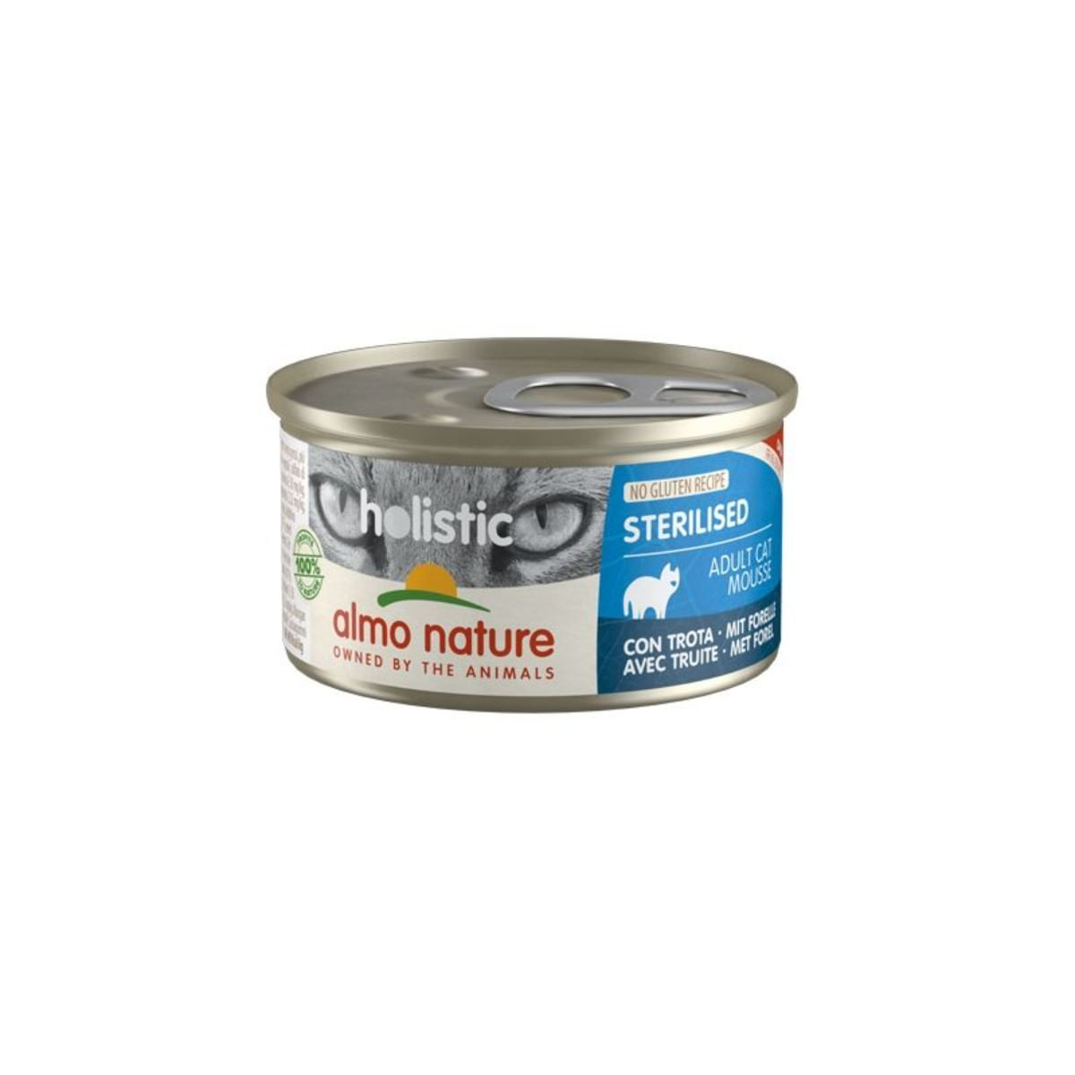 ALMO NATURE Holistic Sterilised, Păstrăv, conservă hrană umedă fără cereale pisici sterilizate, (în supă), 85g - poza 1