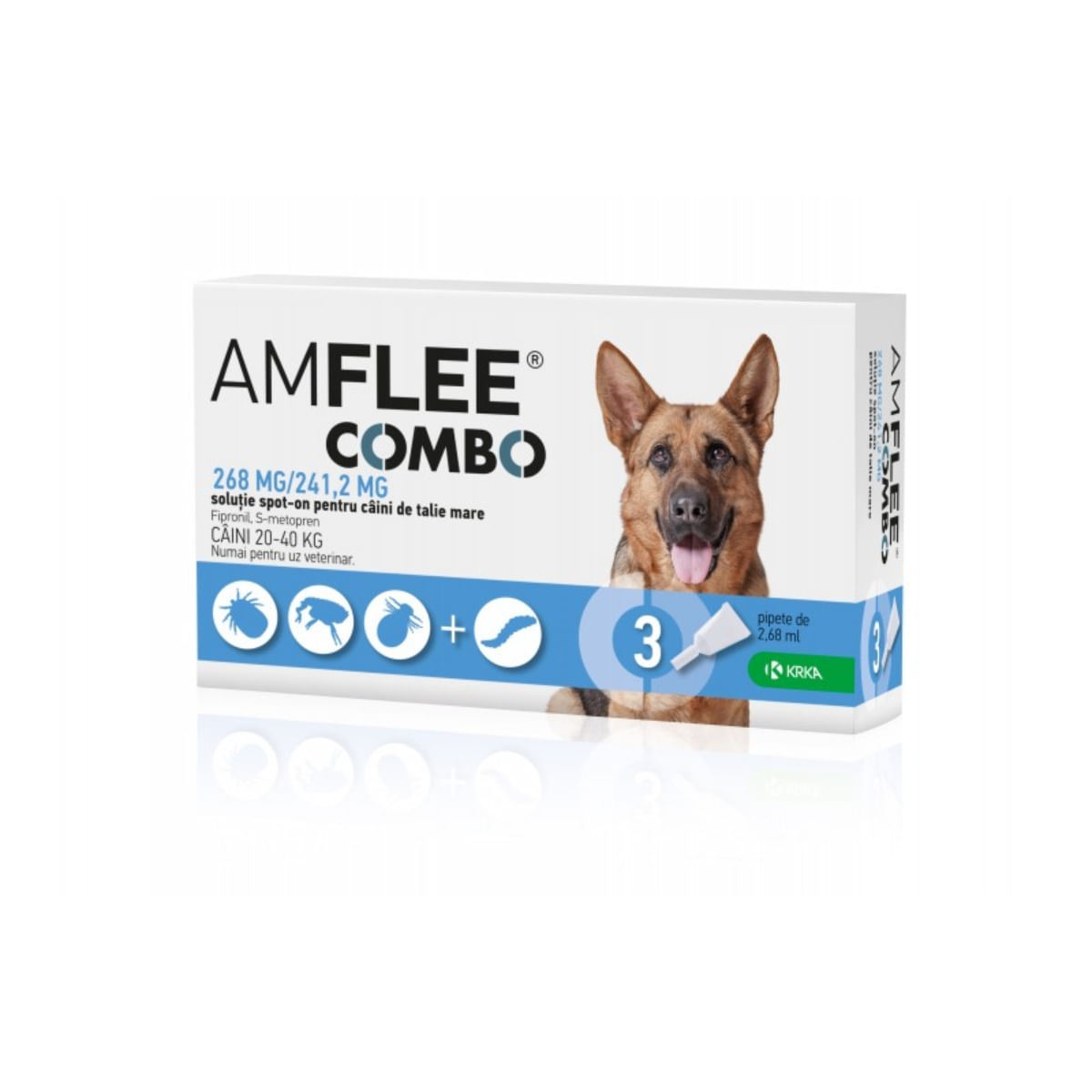 AMFLEE Combo Dog, spot-on, soluție antiparazitară, câini, 3 pipete AMFLEE Combo Dog, spot-on, soluție antiparazitară, câini 20-40 kg, 3 pipete - poza 1