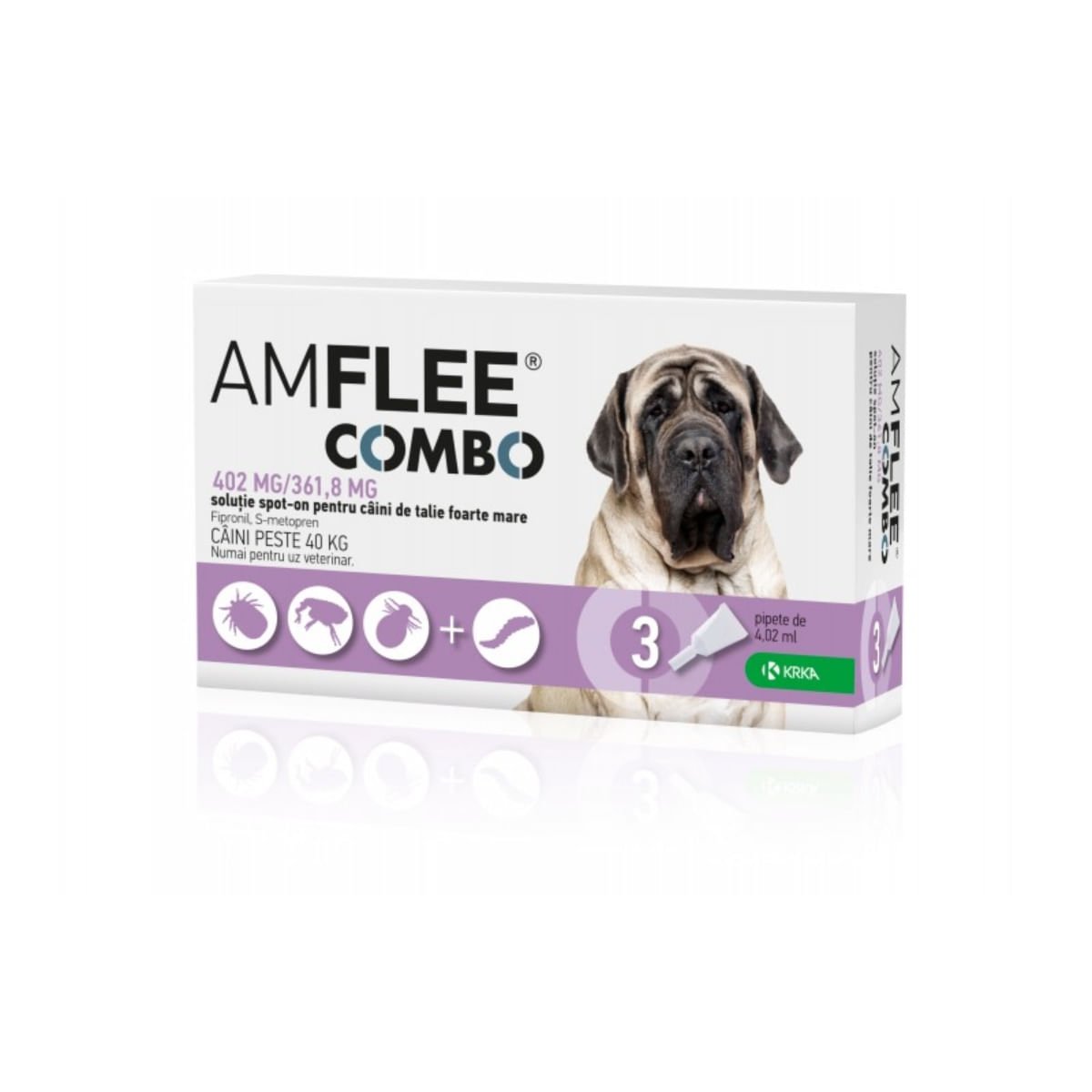 AMFLEE Combo Dog, spot-on, soluție antiparazitară, câini, 3 pipete AMFLEE Combo Dog, spot-on, soluție antiparazitară, câini 40-60 kg, 3 pipete - poza 2