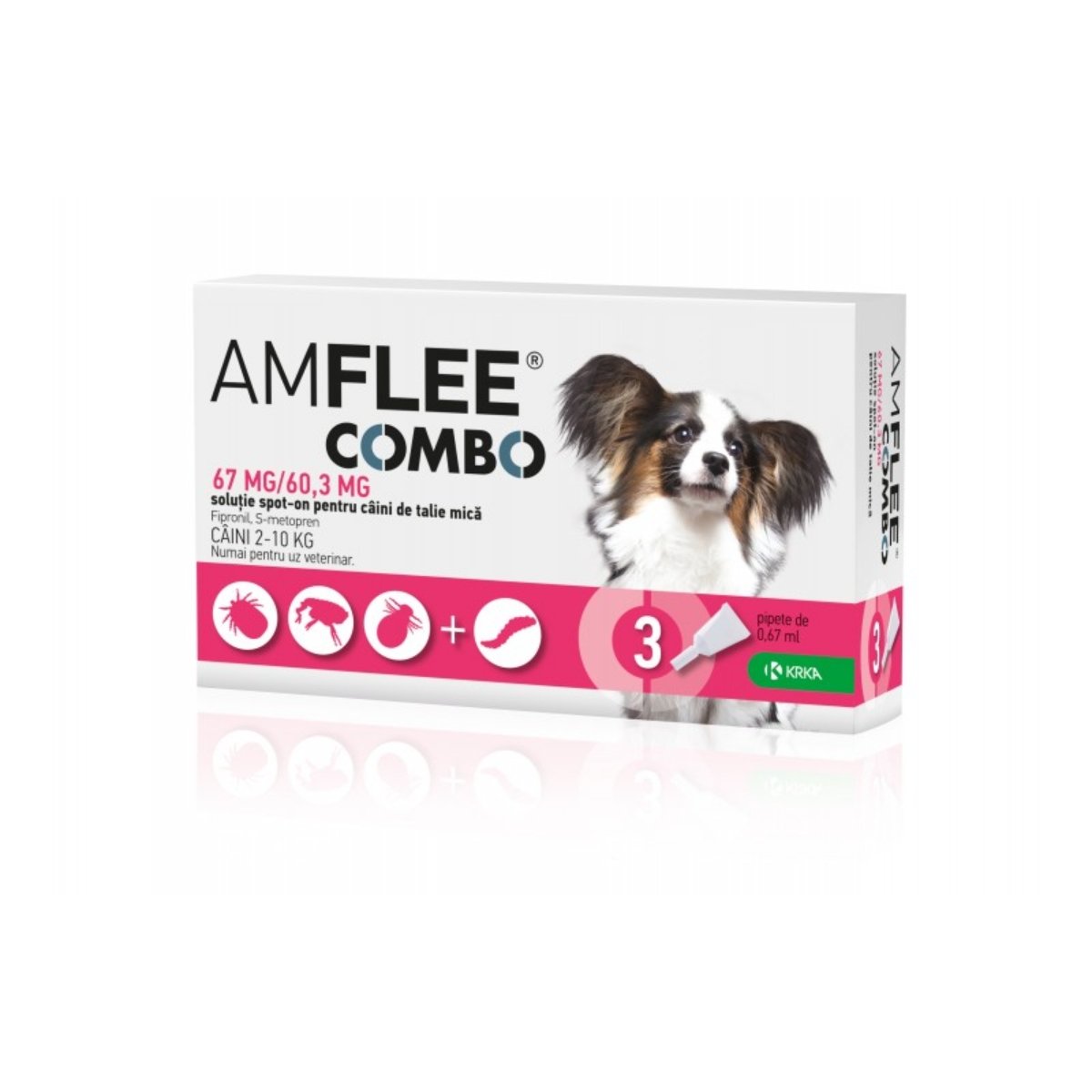 AMFLEE Combo Dog, spot-on, soluție antiparazitară, câini, 3 pipete AMFLEE Combo Dog, spot-on, soluție antiparazitară, câini 2-10 kg, 3 pipete - poza 1