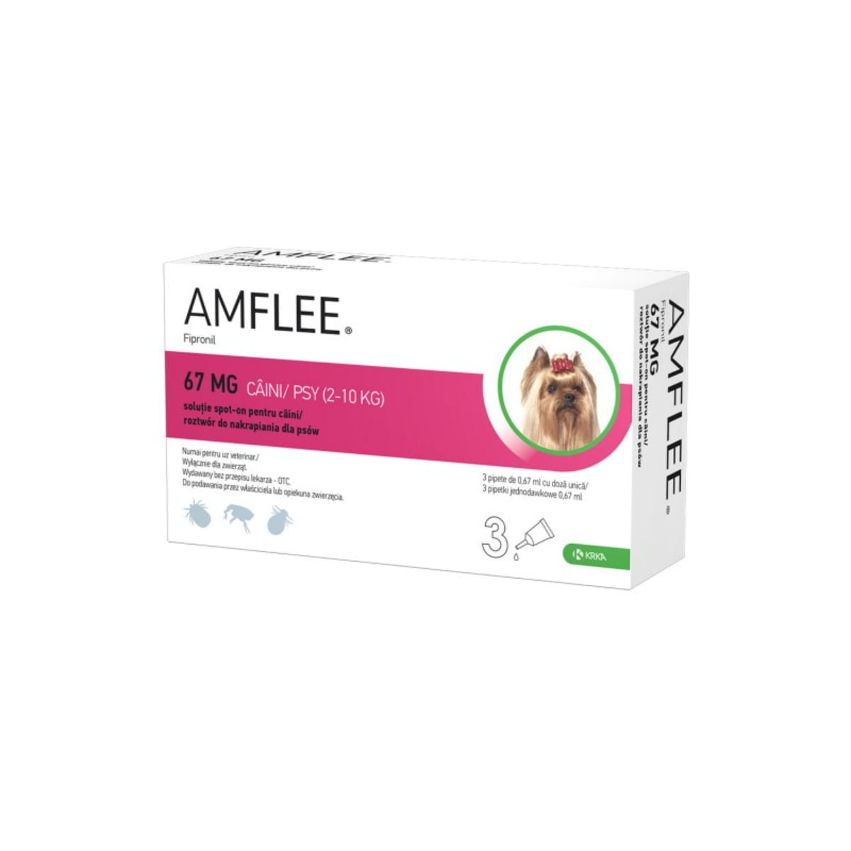 AMFLEE Dog, spot-on, soluție antiparazitară, câini, 3 pipete AMFLEE Dog, spot-on, soluție antiparazitară, câini 2-10 kg, 3 pipete - poza 2