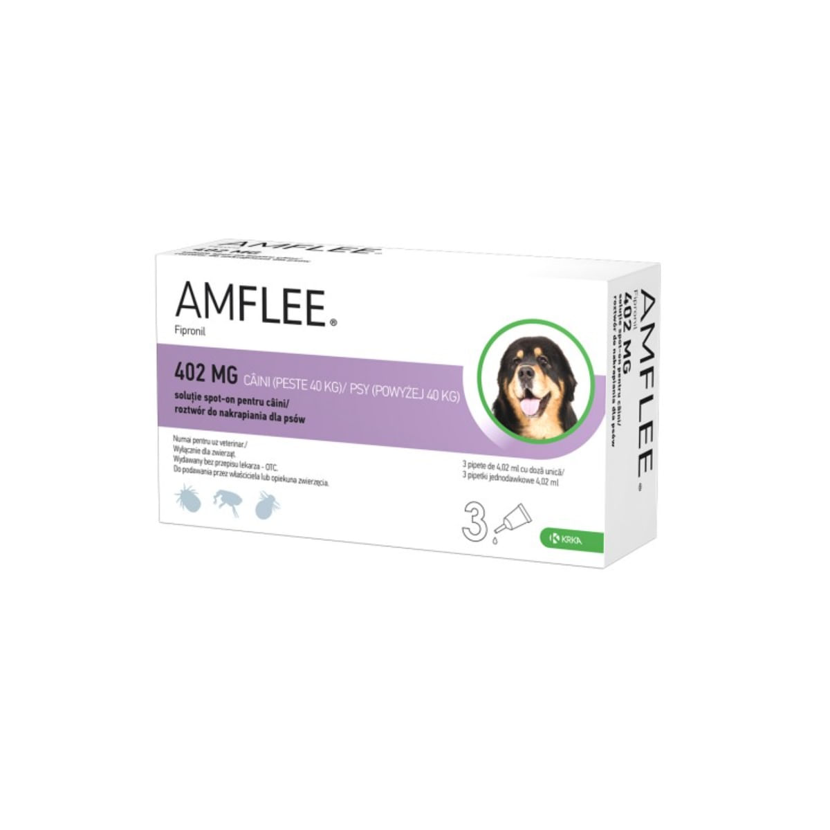 AMFLEE Dog, spot-on, soluție antiparazitară, câini, 3 pipete AMFLEE Dog, spot-on, soluție antiparazitară, câini 40-60 kg, 3 pipete - poza 1