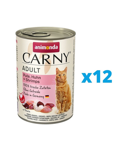 ANIMONDA Carny vita, curcan, creveti 12 x 400 g conserve hrana umeda pisica