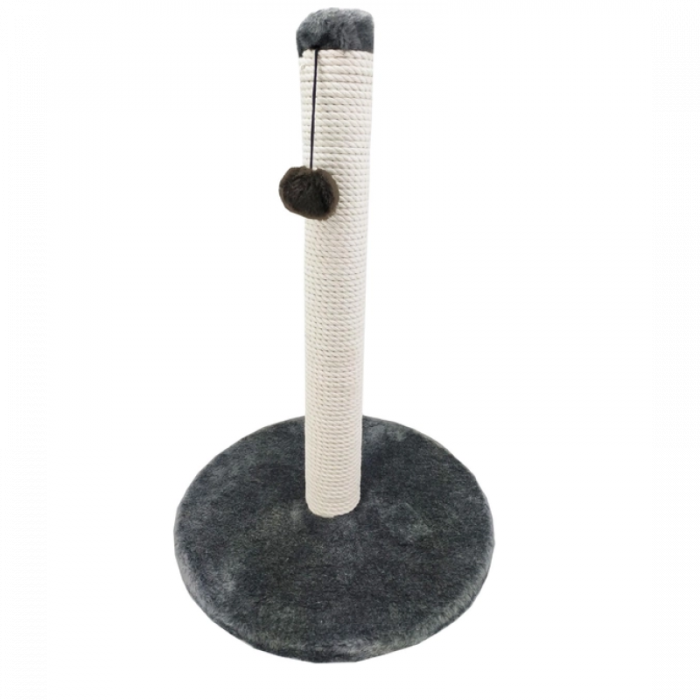 Ansamblu de joaca pentru pisici Scratchboard tip coloana pe suport rotund cu ciucure pe culoare gri 50 x 38 cm