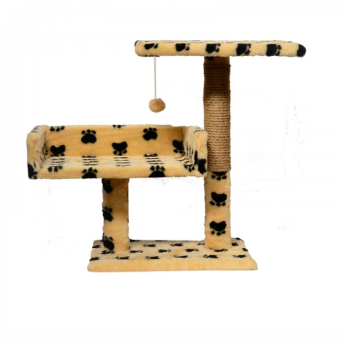 Ansamblu de joaca pentru pisici tip coloana cu canapea dubla si ciucure culoare bej cu pete 50 x 38 x 30 cm