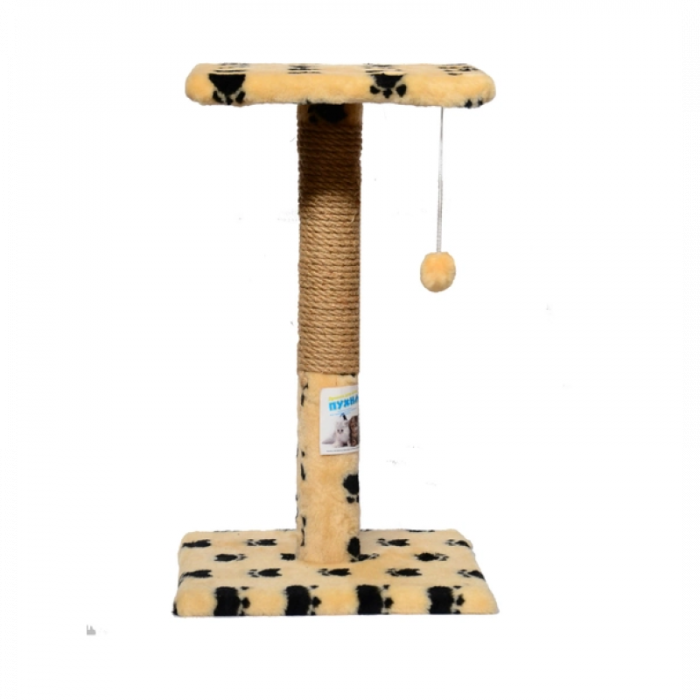 Ansamblu de joaca pentru pisici tip polita pe suport cu ciucure bej cu pete 50 x 30 x 30 cm