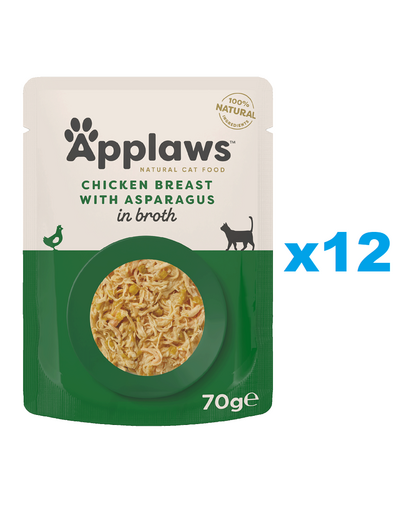 APPLAWS Cat Adult Pouch Chicken Breast with Asparagus in Broth plic hrana in sos 12x70 g pui si sparanghel