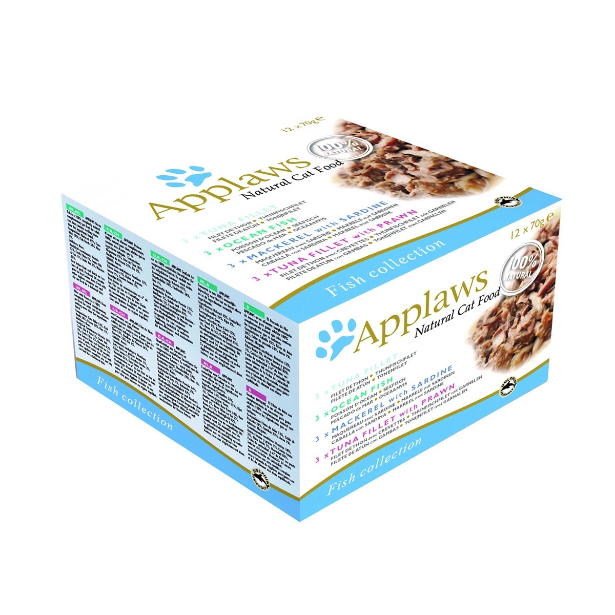 APPLAWS Fish Selection Multipack, 3 arome (Ton, Ton și Somon, Ton și Alge), pachet mixt, conservă hrană umedă pisici, 70g x 12 - poza 1