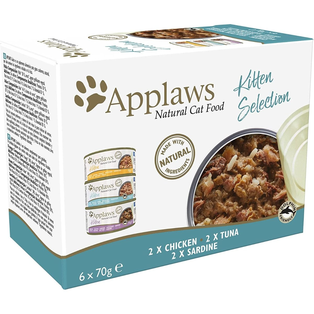 APPLAWS Mixed Selection Multipack, 3 arome (Pui, Ton, Sardine), pachet mixt, conservă hrană umedă pisici junior, 70g x 6 - poza 1