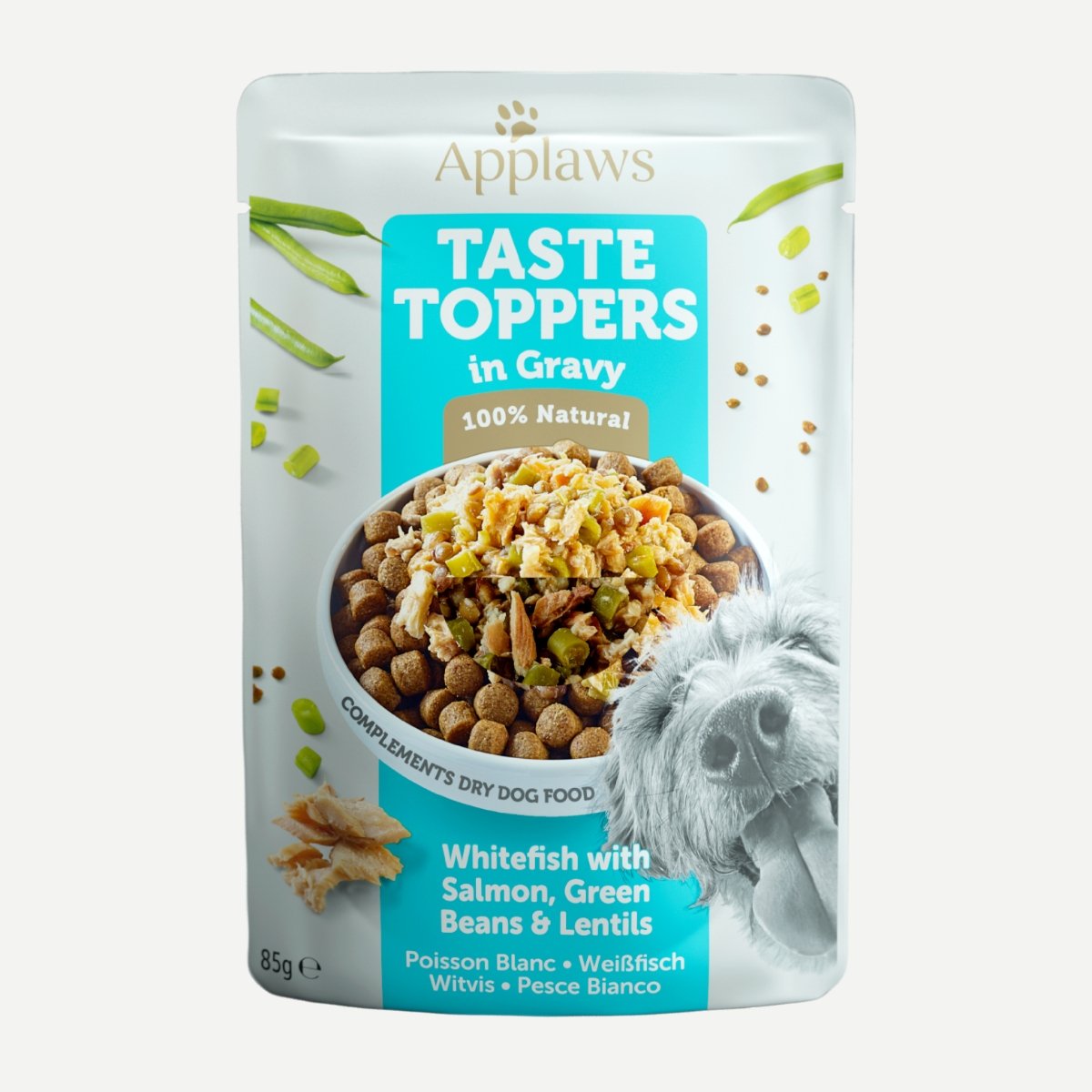 APPLAWS Taste Toppers, XS-XL, Pește alb și Somon, plic hrană umedă fără cereale câini, (în sos), 85g - poza 2