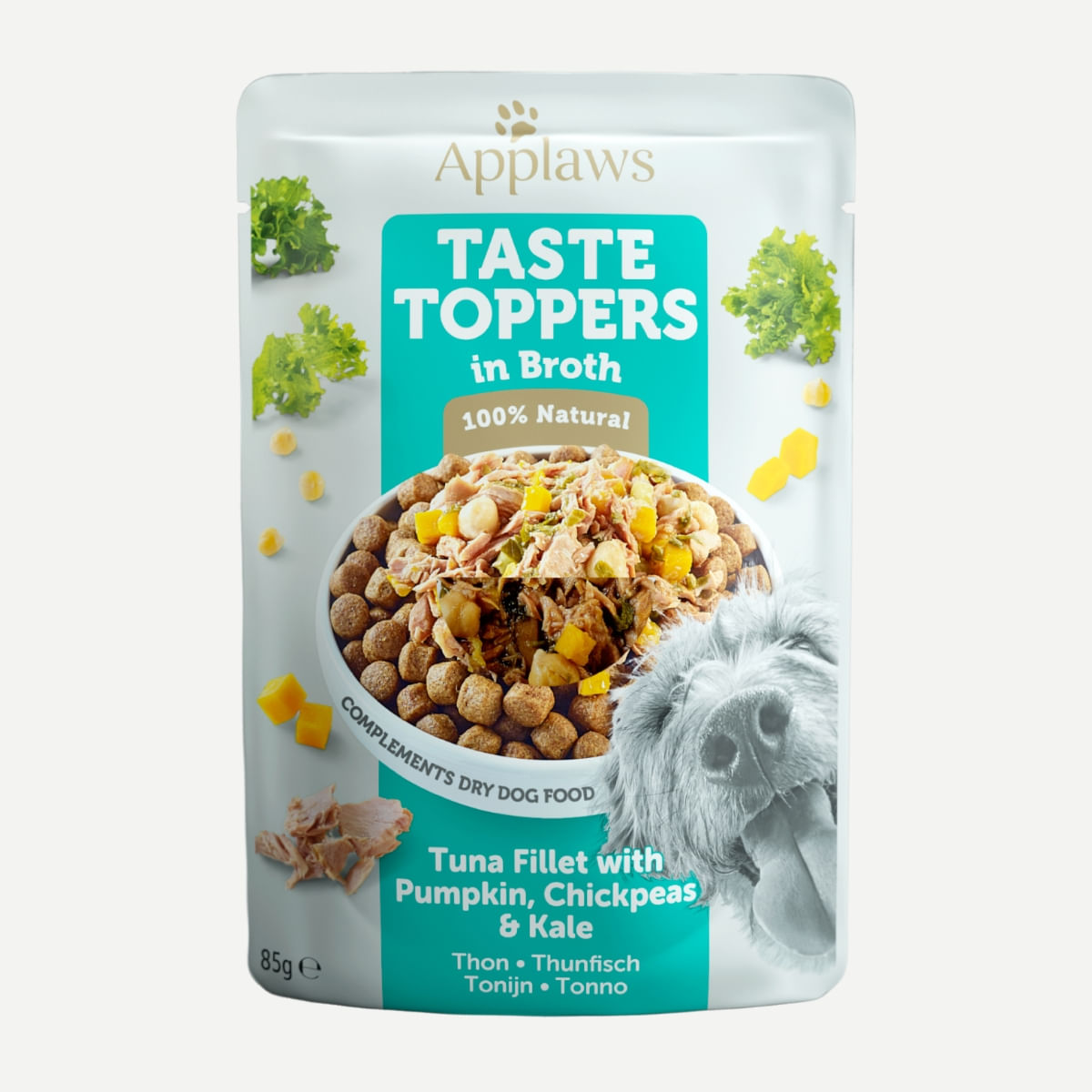 APPLAWS Taste Toppers, XS-XL, Ton și Legume, plic hrană umedă monoproteică fără cereale câini, (în supă), 85g - poza 3