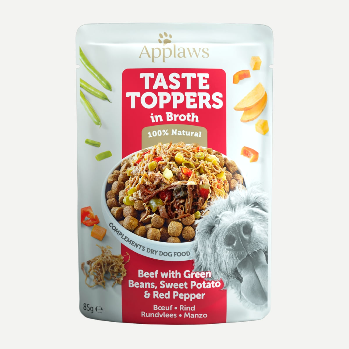 APPLAWS Taste Toppers, XS-XL, Vită și Legume, plic hrană umedă monoproteică fără cereale câini, (în supă), 85g - poza 3