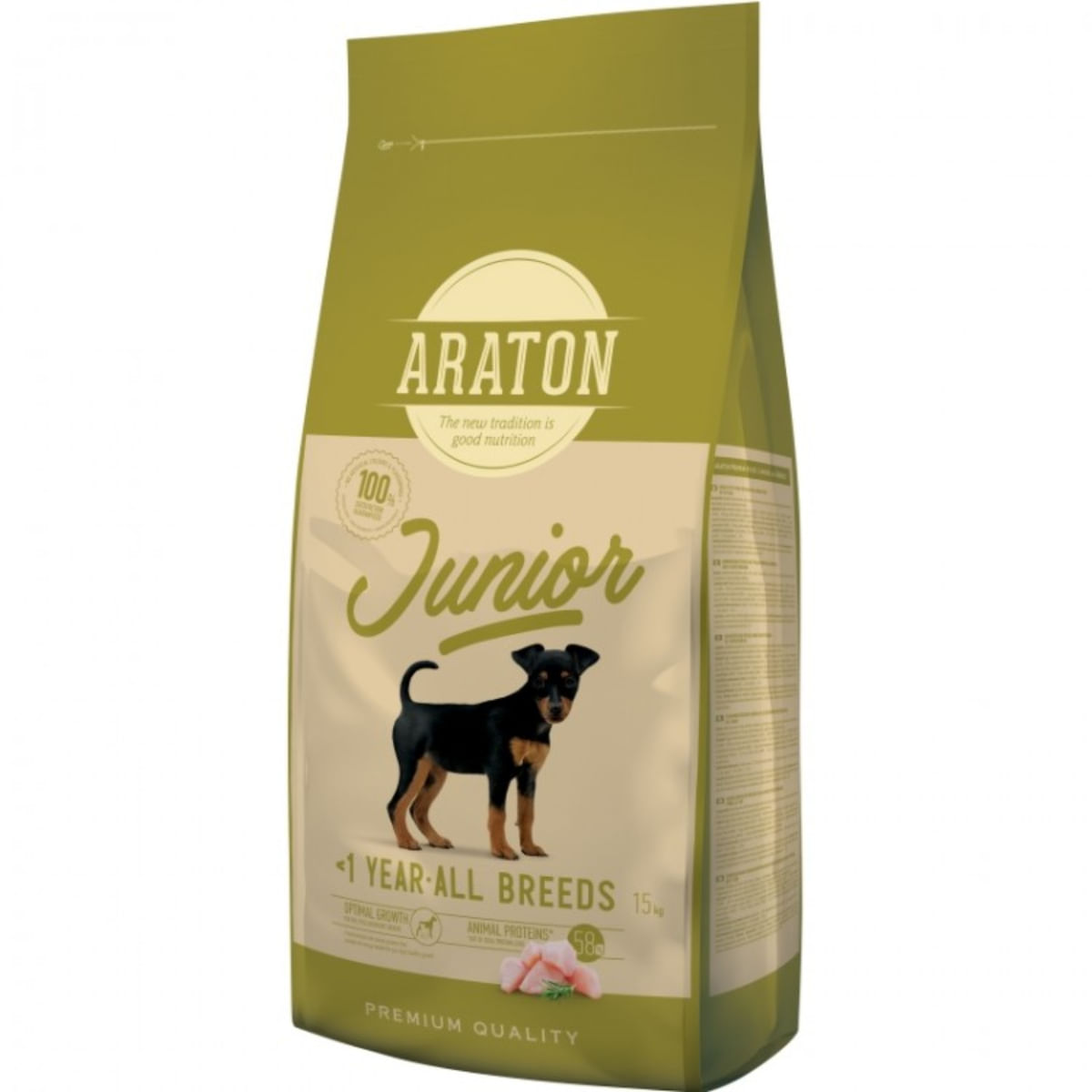 ARATON Junior, XS-XL, Pasăre, hrană uscată câini junior, 15kg - poza 2