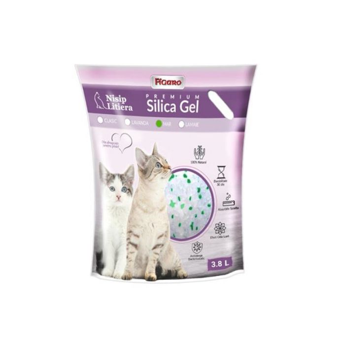 Asternut igienic pentru pisici Silicat Gel Figaro cu Mar 3,8L