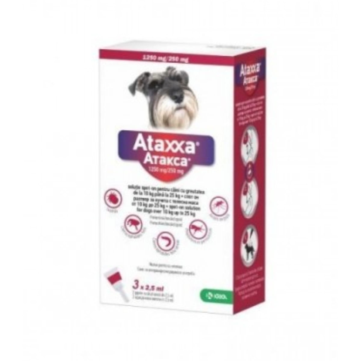 ATAXXA, deparazitare externă câini, pipetă repelentă ATAXXA 250, deparazitare externă câini, pipetă repelentă, S-M(10 - 25kg), 3buc - poza 2