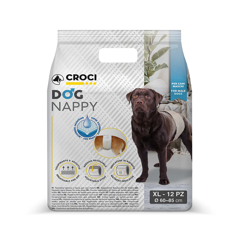 Banda incontineta urinara pentru caini Croci Dog Nappy XL, Mascul, 60-85 cm, 12 bucati