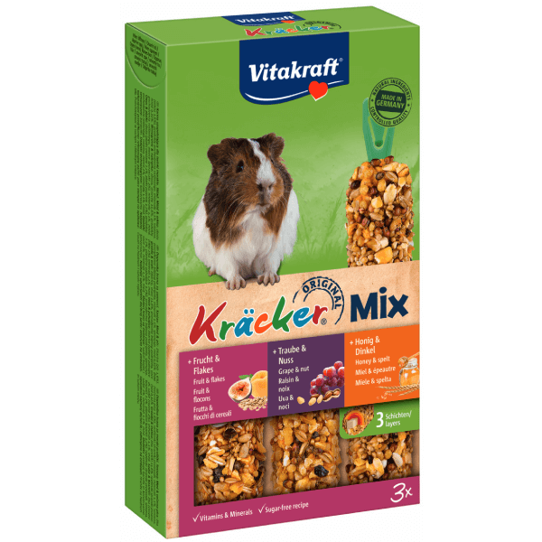 Batoane pentru porcusori de Guineea Vitakraft G Pig Trio Miere-Nuci-Fructe 168g