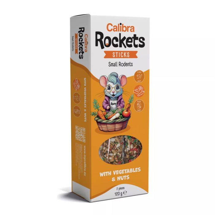 Batoane pentru rozatoare Calibra Rockets Sticks Small Rodents Vegeta Nuts 120 gr