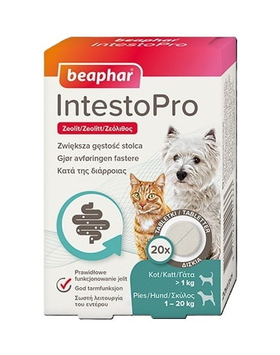 BEAPHAR IntestoPro tablete pentru susținerea consistenței scaunului 20 buc. pentru câini (până la 20 kg) și pisici