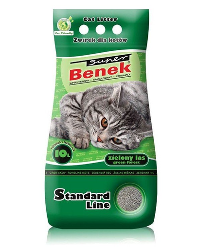 BENEK Super Standard Green Forest nisip pentru litiera, miros de pin 10 L
