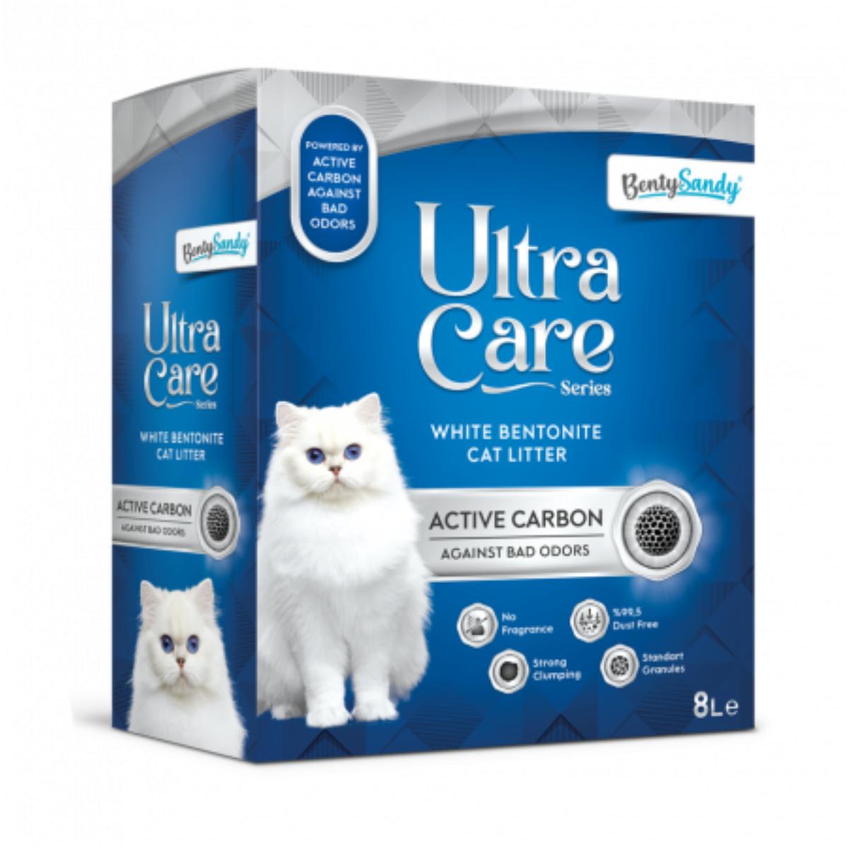 BENTY SANDY Ultra Care Active Carbon, neparfumat, așternut igienic pisici, granule, bentonită, aglomerant, neutralizare mirosuri, 8l - poza 2