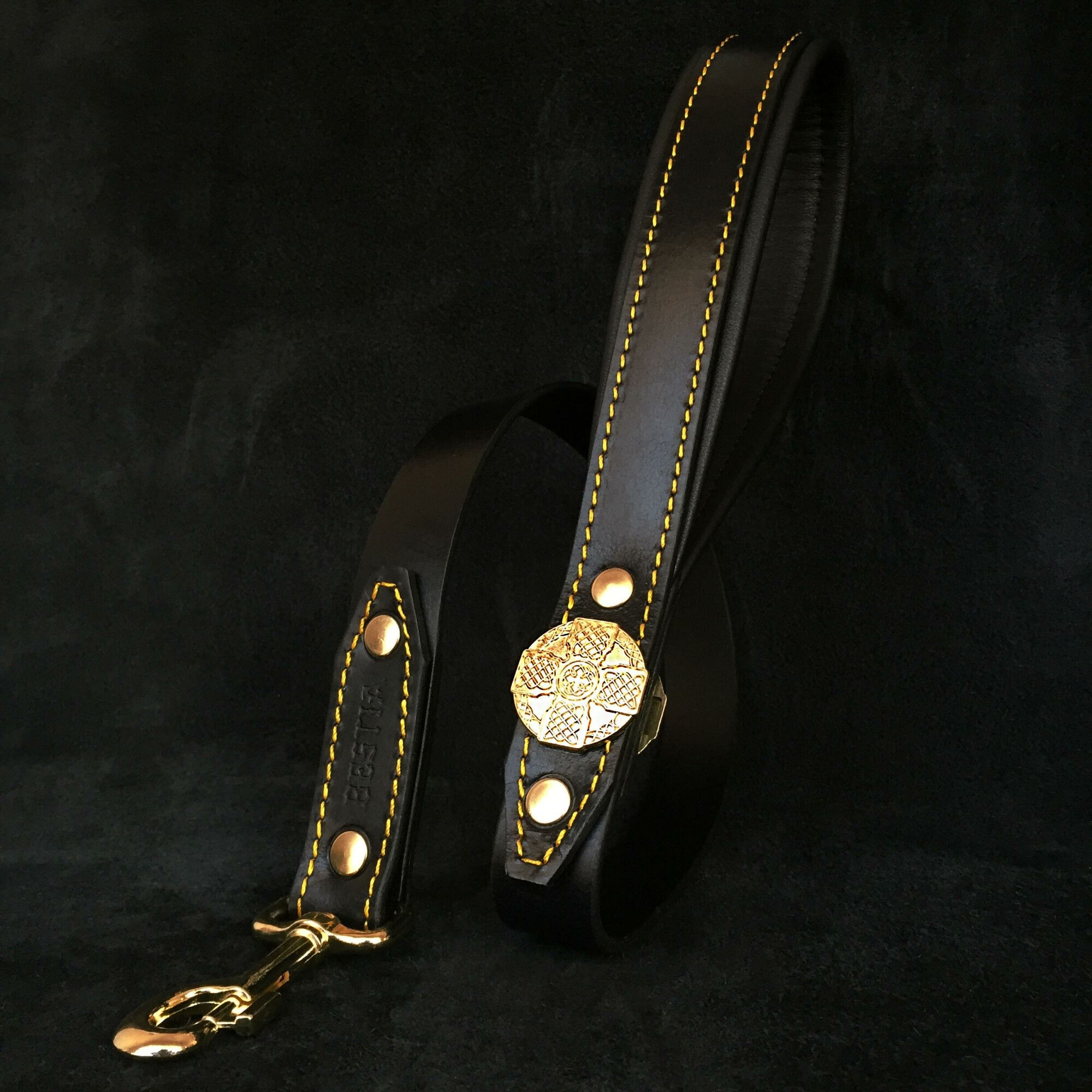 Bestia Lesa Maximus, Piele Naturala, 90 cm/3 cm, Negru/ Auriu