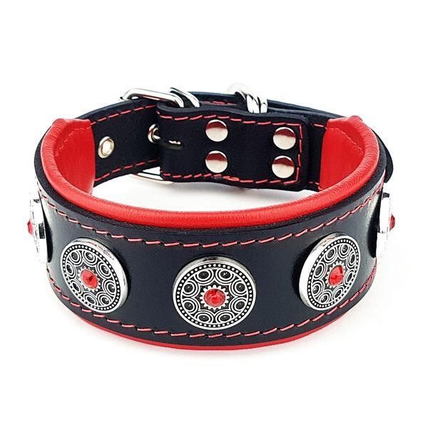 Bestia Zgarda Bijou Puppy, Piele Naturala, S, Negru/ Rosu