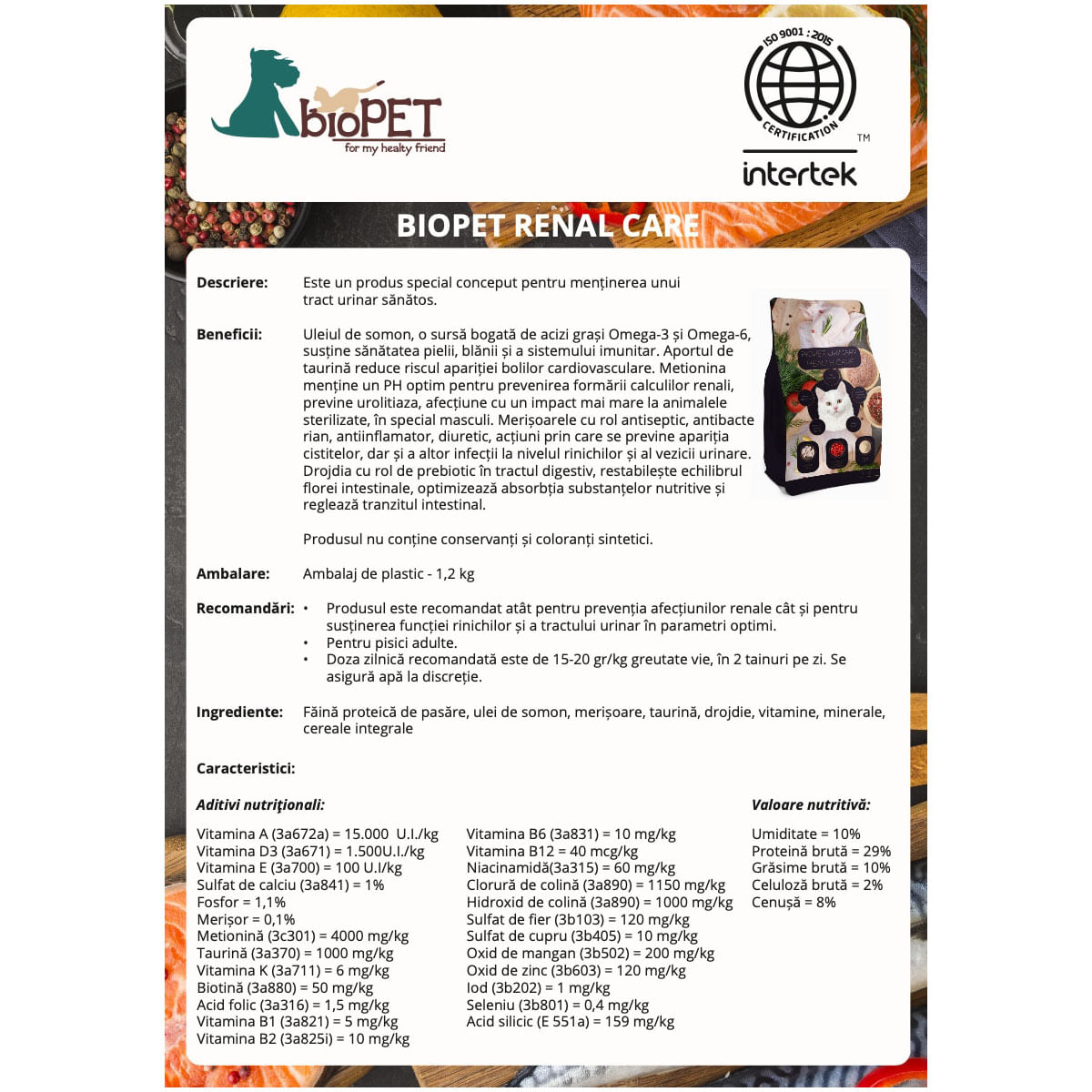 Biopet Renal Health Care, Pasăre, hrană uscată pisici sterilizate, sistem urinar, 1.2kg - poza 4