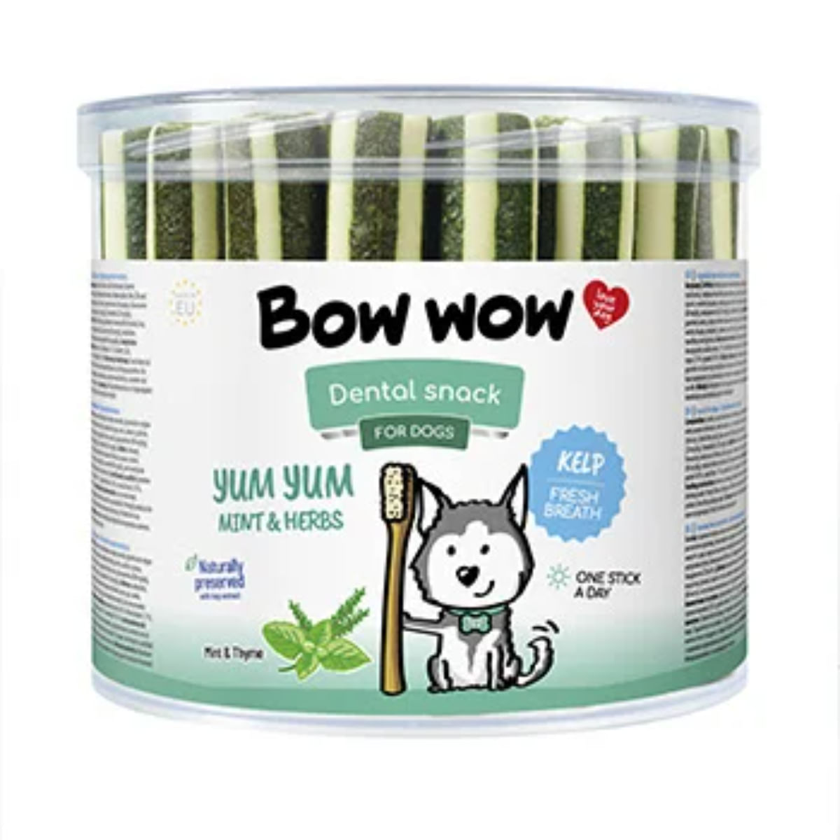 BOW WOW Dental Snack, S-XL, Mentă, găletușa recompense câini, 35buc, 1400g - poza 2