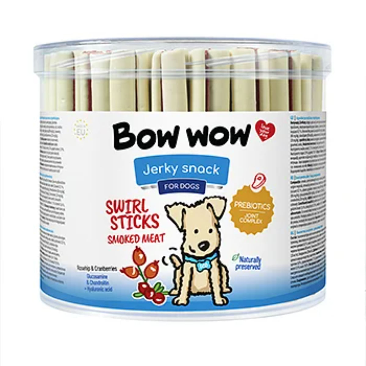 BOW WOW Jerky Snack Swirl Sticks, S-XL, Carne, găletușa recompense câini, 55buc, 1280g - poza 2