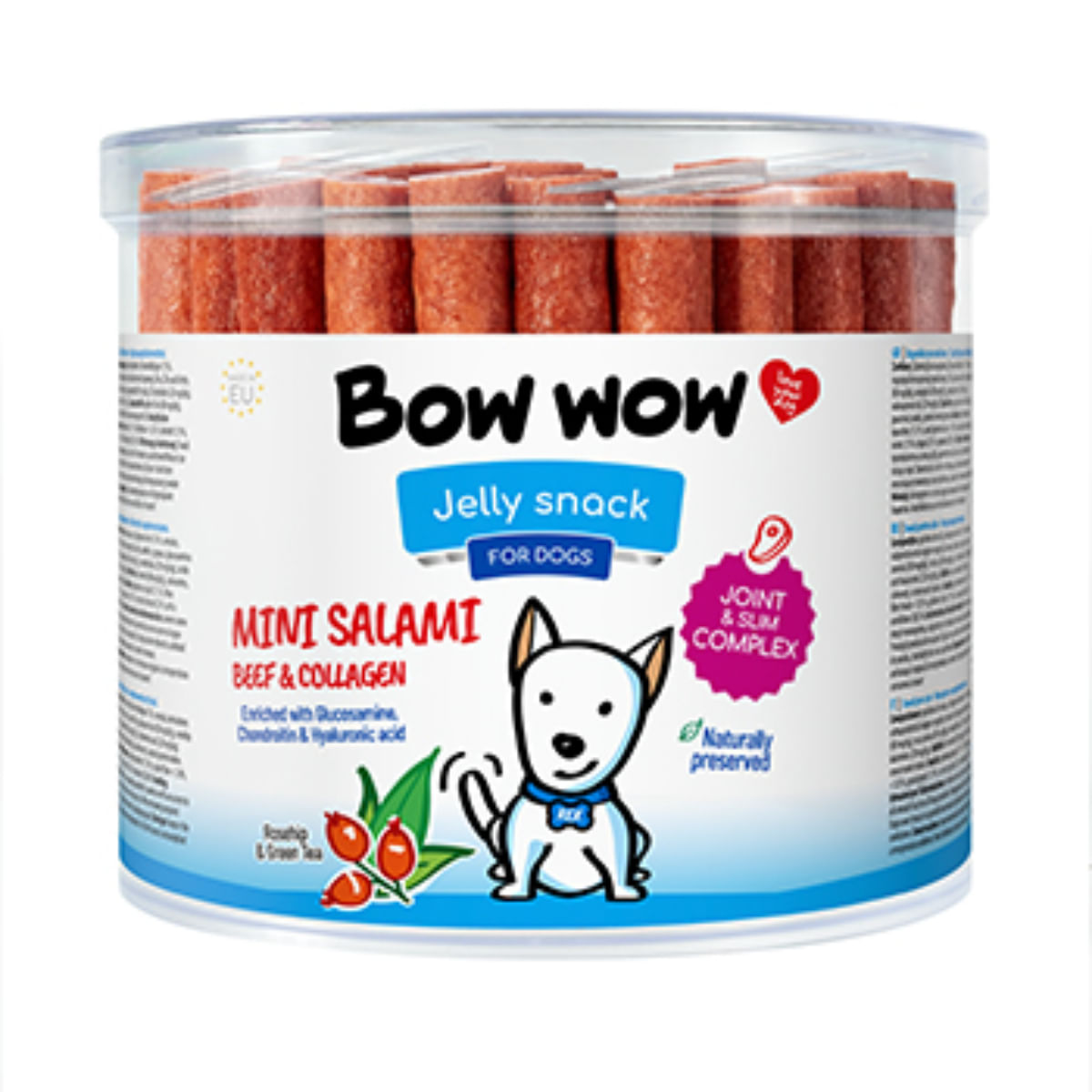 BOW WOW Mini Salami Colagen XS-XL, Vită, găletușa recompense câini, sistem articular, obezitate, 1.2kg - poza 2