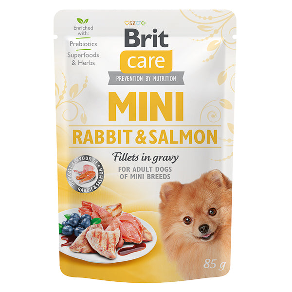 Brit Care Dog Mini Plic, hrana umeda, File de iepure şi somon, în sos 85g 85g