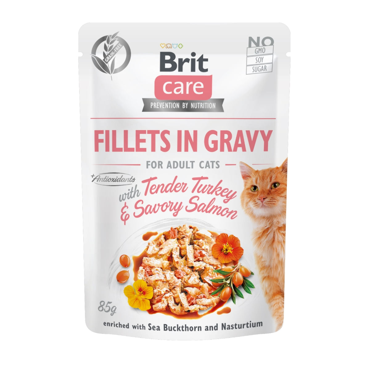 BRIT Care Fillets In Gravy, Curcan și Somon, plic hrană umedă fără cereale pisici, (în sos), 85g - poza 1