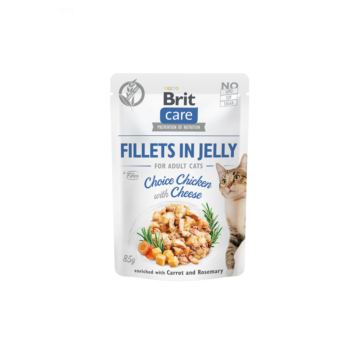 BRIT Care Fillets in Jelly Choice, Pui și Brânză, plic hrană umedă fără cereale pisici, (în aspic), 85g