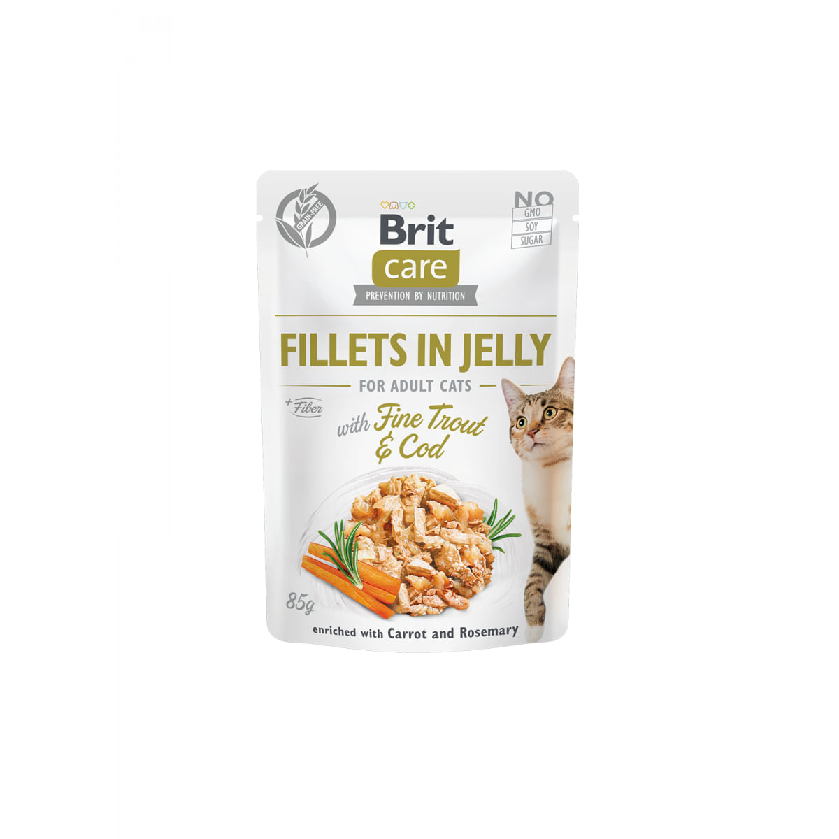 BRIT Care Fillets in Jelly, Păstrăv și Cod, plic hrană umedă fără cereale pisici, (în aspic), 85g - poza 2